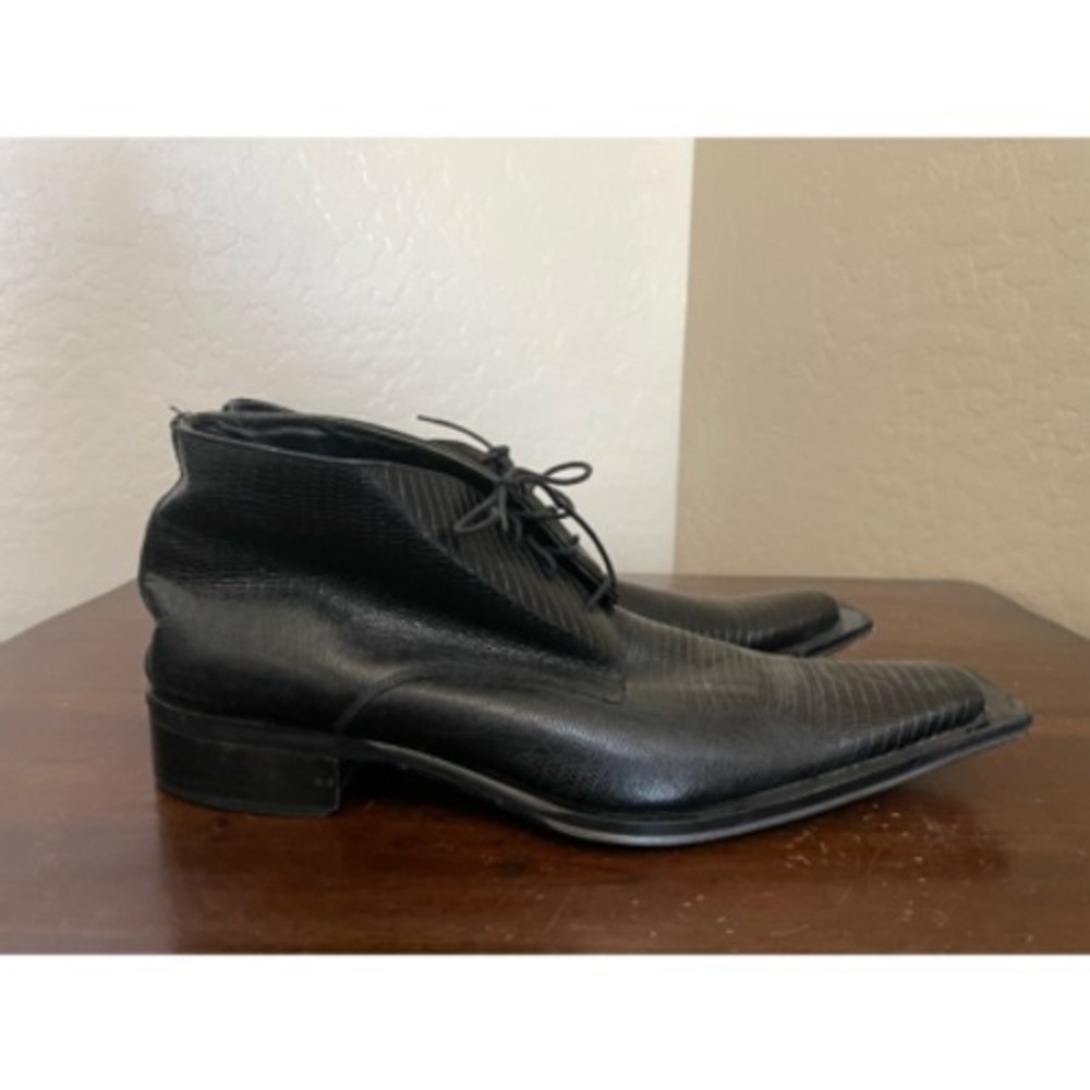 Twenty Mens Chukka Ankle Boots Black Leather Lace Up Lizard Snip Toe Spain 13